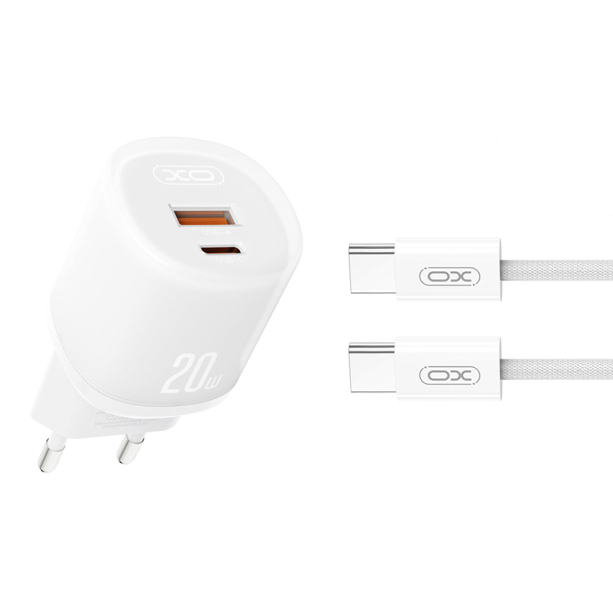 Мережевий зарядний пристрій XO L144 PD20W 1USB-A+1USB-C + Type C кабель білий (XO-L144+C-White) дивитися фото №1
