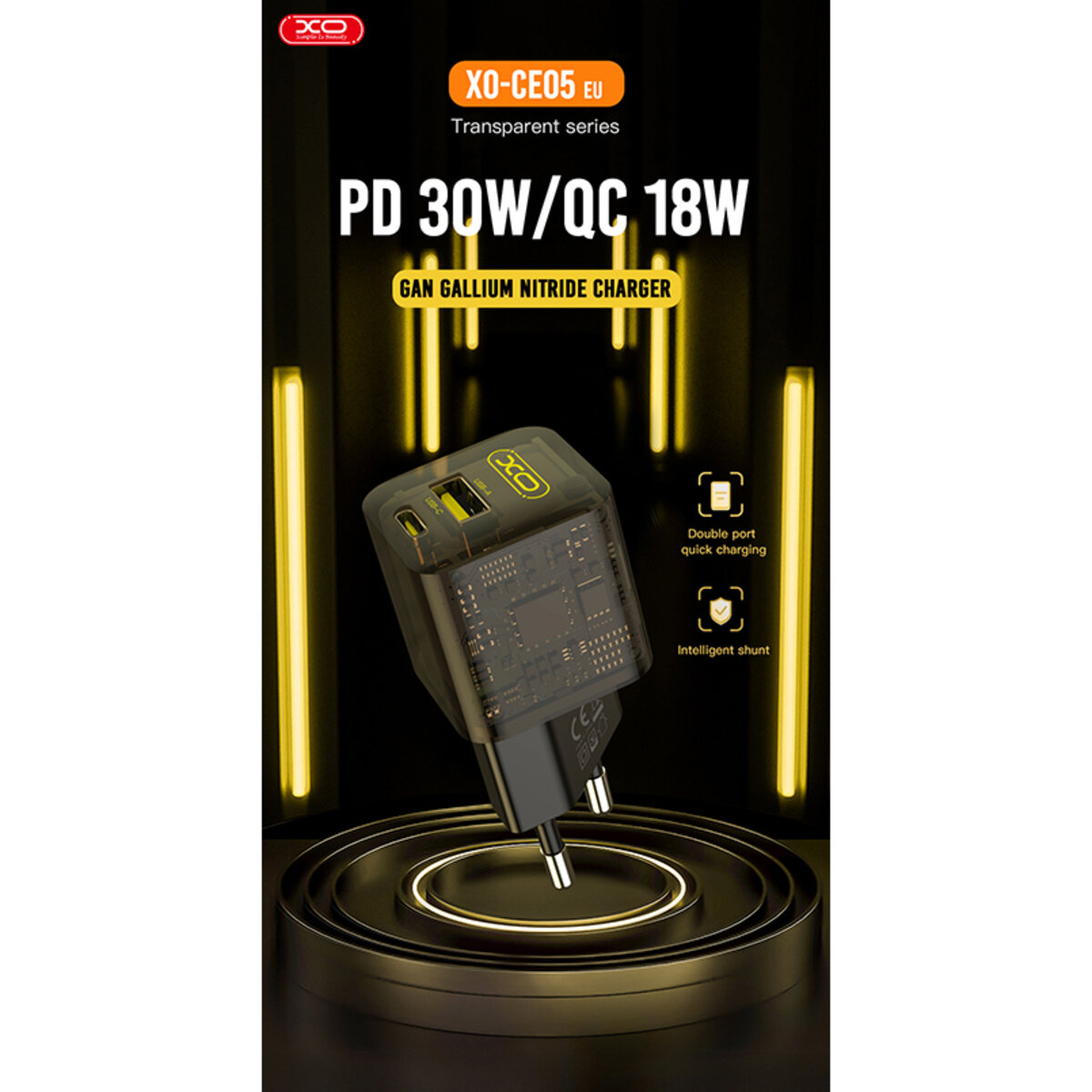 Мережевий зарядний пристрій XO CE05 Gan PD30W+QC3.0 18W + Type-c кабель коричневий (XO-CE05+C) дивитися фото №5