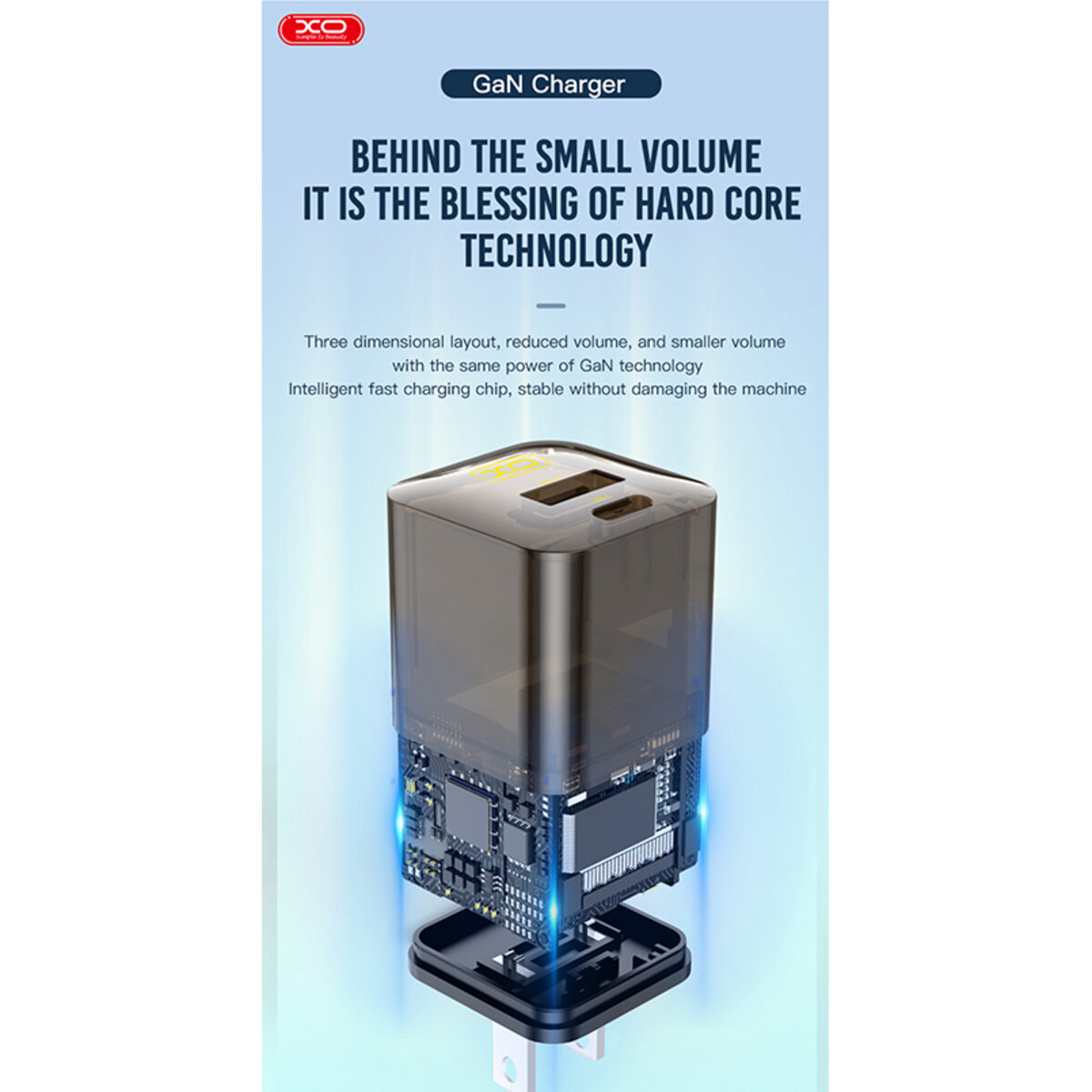 Мережевий зарядний пристрій XO CE05 Gan PD30W+QC3.0 18W + Type-c кабель коричневий (XO-CE05+C) дивитися фото №6