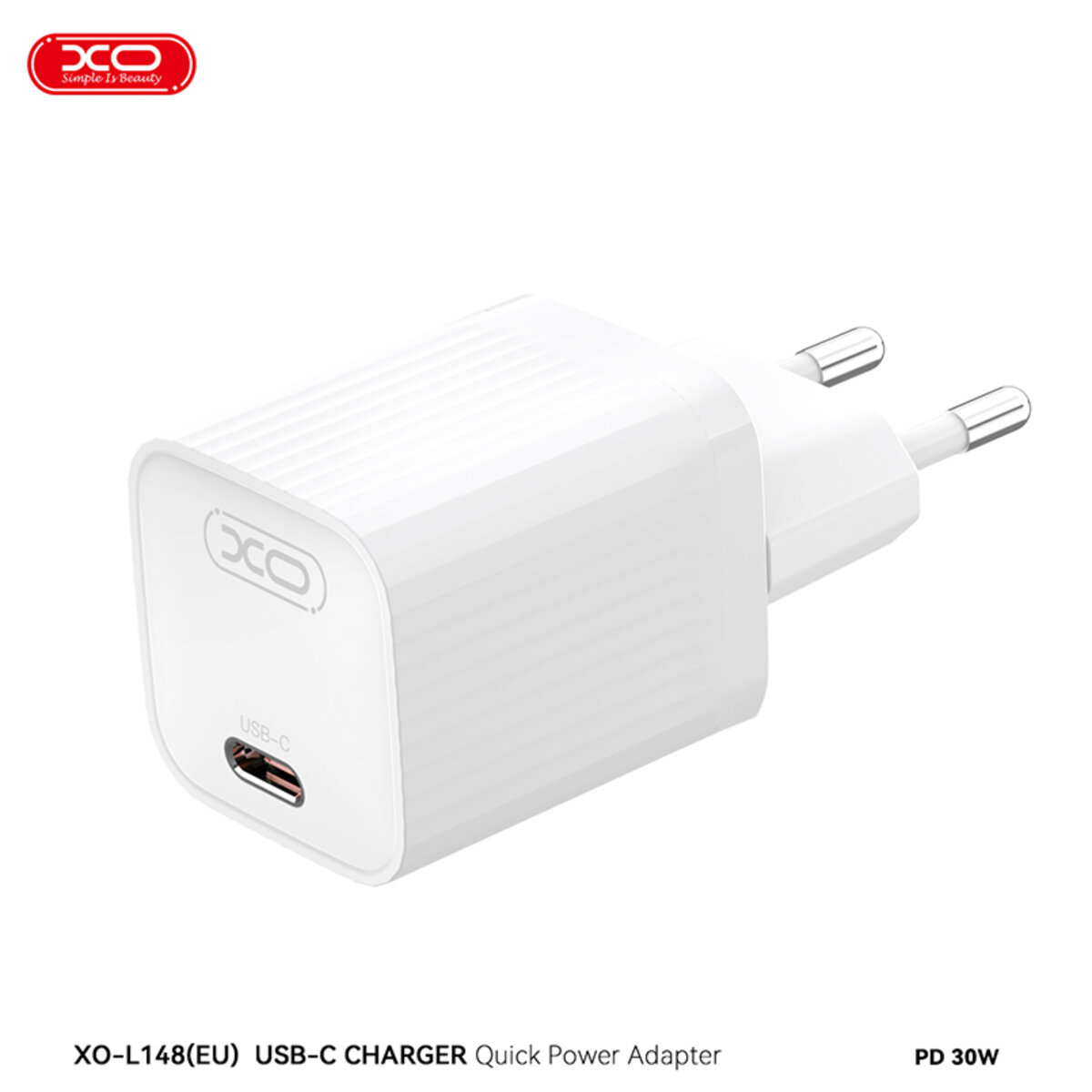 Мережевий зарядний пристрій XO L148 PD30W Single USB-C + Lightning кабель білий (XO-L148+L) дивитися фото №3