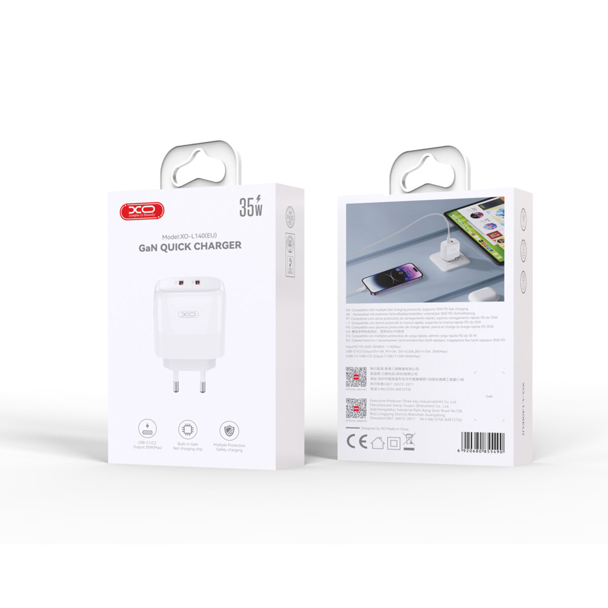 Мережевий зарядний пристрій XO L140 Dual C35W 2USB-C білий (XO-L140) дивитися фото №5