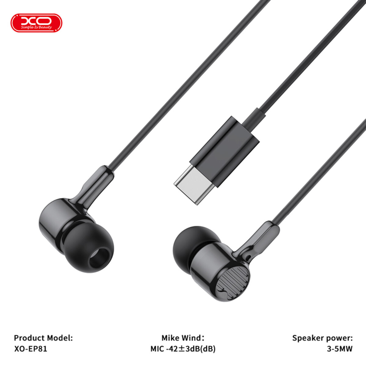 Навушники дротові XO EP81 Sunflower In-Ear Type-C чорні (XO-EP81-Black) дивитися фото №2