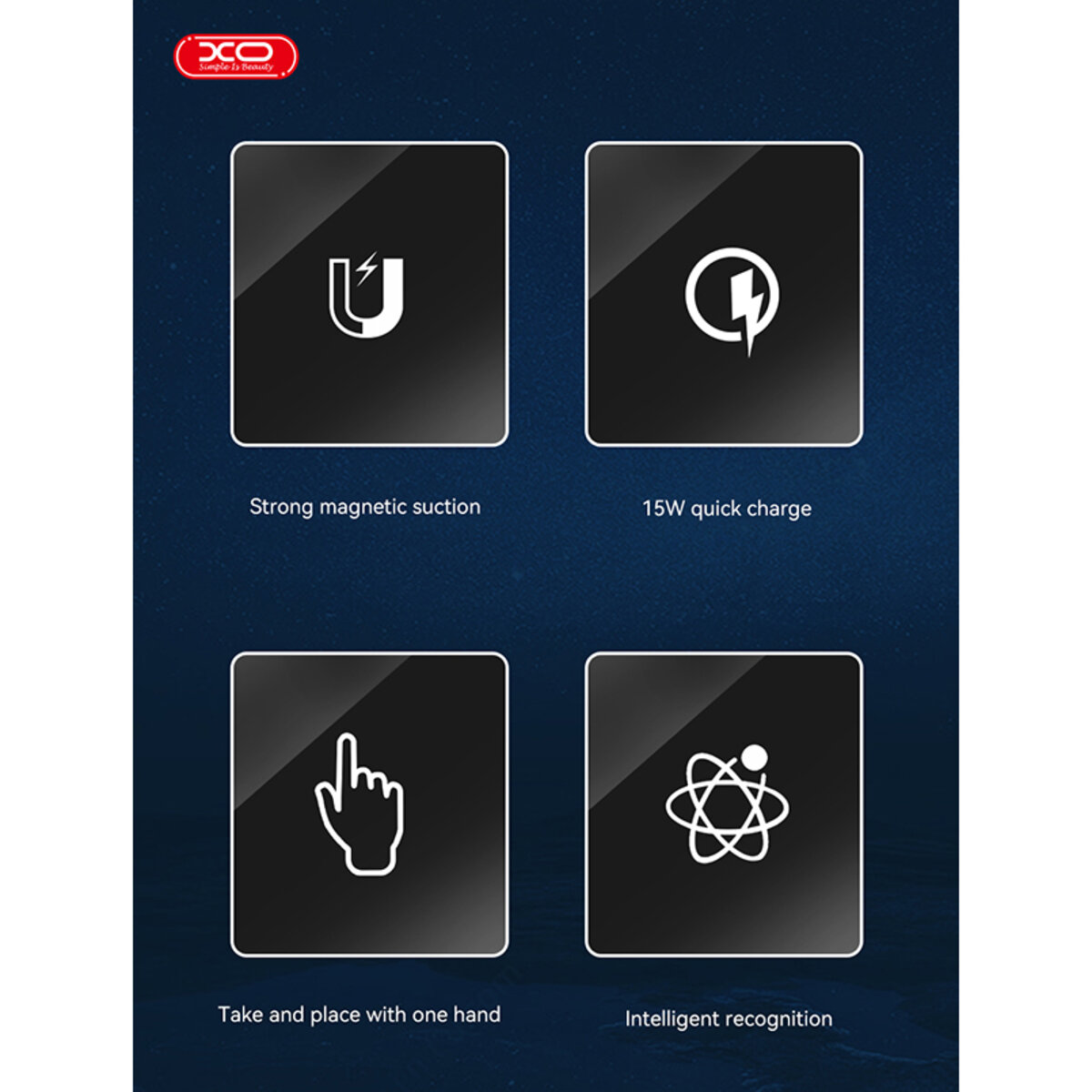 Держатель телефона автомобильный XO с беспроводной зарядкой CX015 15W Magnetic Car Air Outlet Wireless черный (XO-CX015) смотреть фото №3