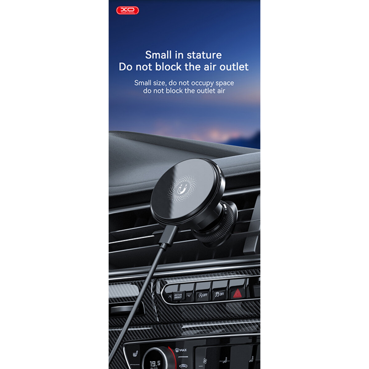 Держатель телефона автомобильный XO с беспроводной зарядкой CX015 15W Magnetic Car Air Outlet Wireless черный (XO-CX015) смотреть фото №4
