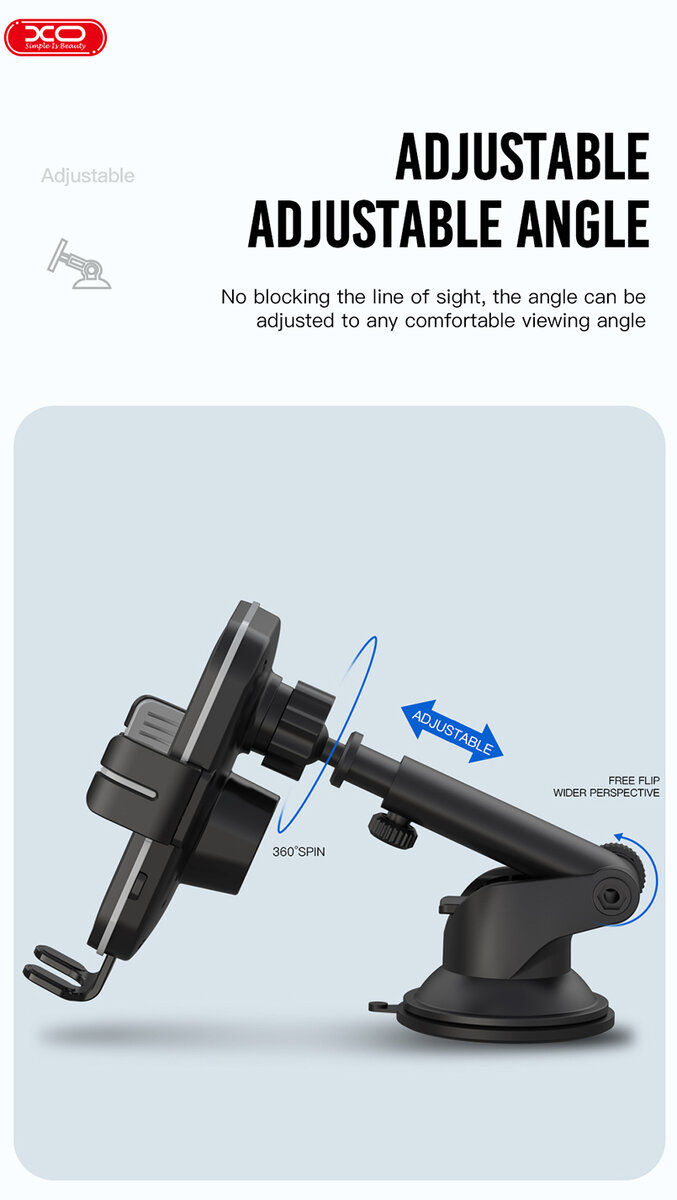 Держатель телефона автомобильный XO с беспроводной зарядкой WX027 15W Wireless Charger+Car Holder черный (XO-WX027) смотреть фото №8