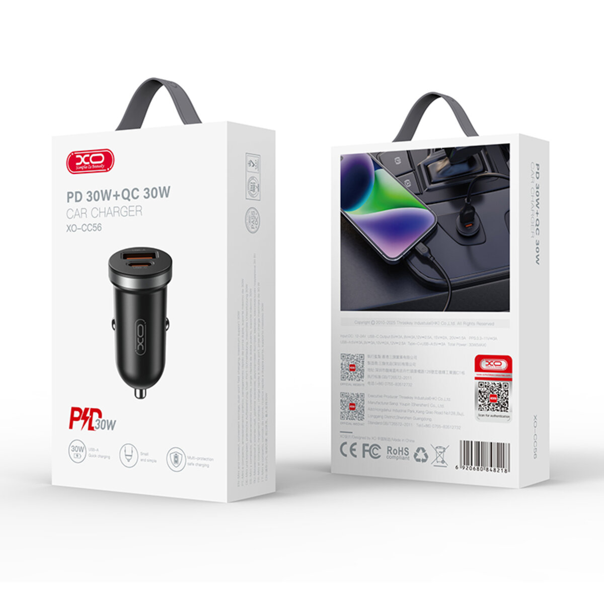 Автомобільний зарядний пристрій XO CC56 Plastic mini 30W чорний (XO-CC56-black) дивитися фото №4