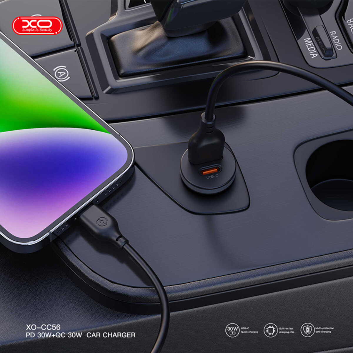 Автомобільний зарядний пристрій XO CC56 Plastic mini 30W чорний (XO-CC56-black) дивитися фото №3