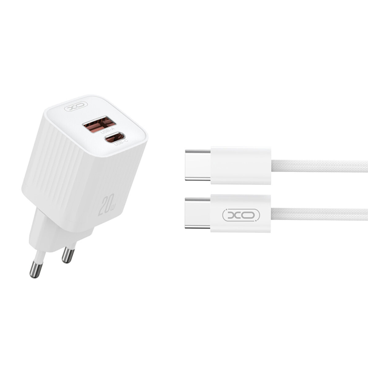 Мережевий зарядний пристрій XO L147 PD20W 1USB-A+1USB-C Type-C кабель білий (XO-L147+C) дивитися фото №1