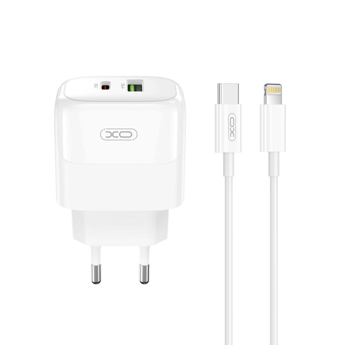 Мережевий зарядний пристрій XO L138 PD30W/QC18W 1USB-A+1USB-C + Lightning кабель білий (XO-L138+L) дивитися фото №1