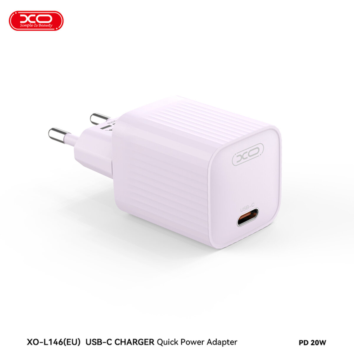 Мережевий зарядний пристрій XO L146 PD20W Single USB-C Charger фіолетовий (XO-L146-Purple) дивитися фото №3