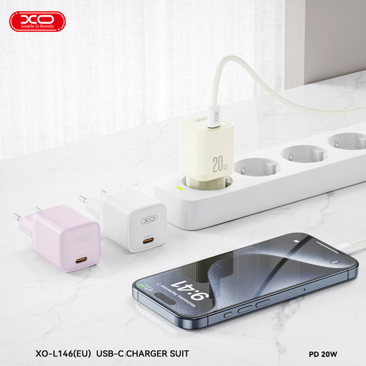 Мережевий зарядний пристрій XO L146 PD20W Single USB-C Charger фіолетовий (XO-L146-Purple) дивитися фото №5