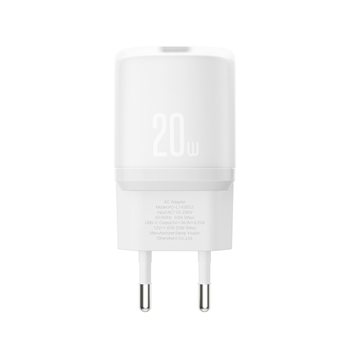 Мережевий зарядний пристрій XO L143 PD20W Single USB-C + Type-C кабель білий (XO-L143+C-White) дивитися фото №3
