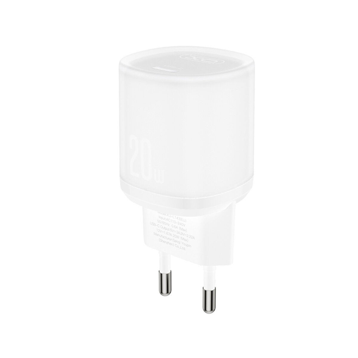 Мережевий зарядний пристрій XO L143 PD20W Single USB-C + Type-C кабель білий (XO-L143+C-White) дивитися фото №2
