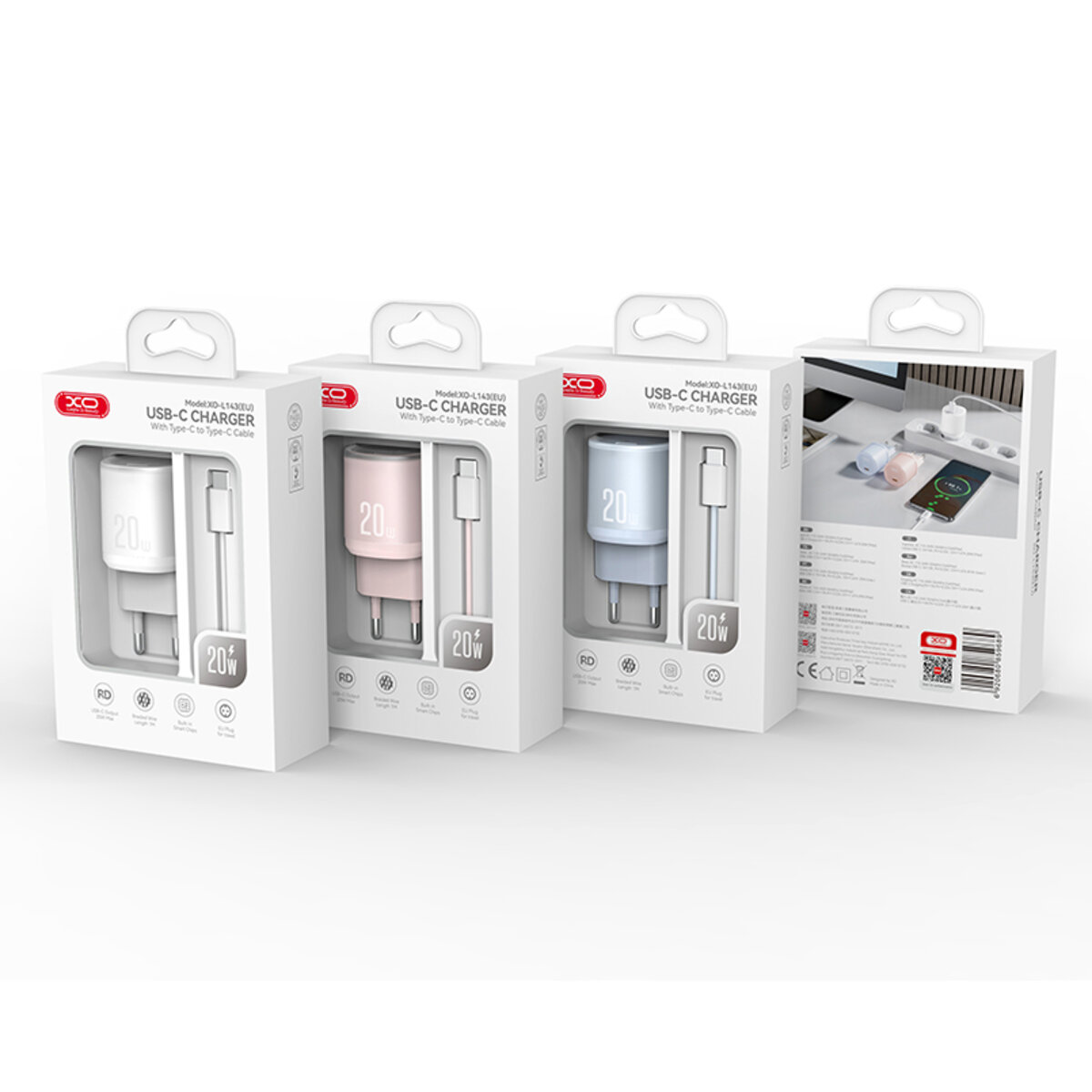 Мережевий зарядний пристрій XO L143 PD20W Single USB-C + Type-C кабель білий (XO-L143+C-White) дивитися фото №5