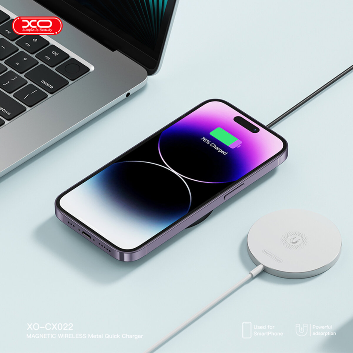 Бездротовий зарядний пристрій XO CX022 Magnetic Wireless Charger Type-C білий (XO-CX022-White) дивитися фото №3