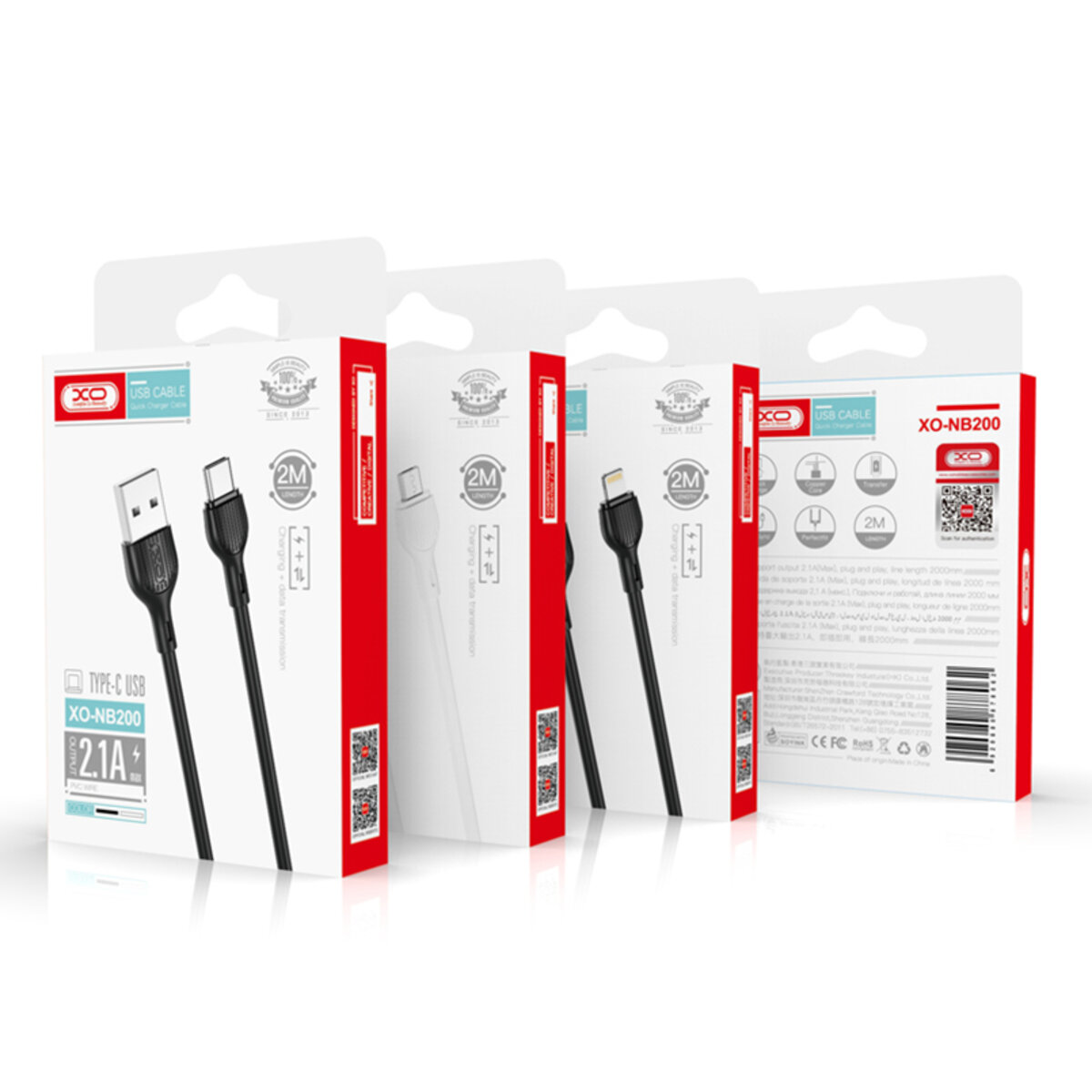 Кабель XO USB to Micro USB 2,1А 2м чорний (XO-NB200M-Black) дивитися фото №6