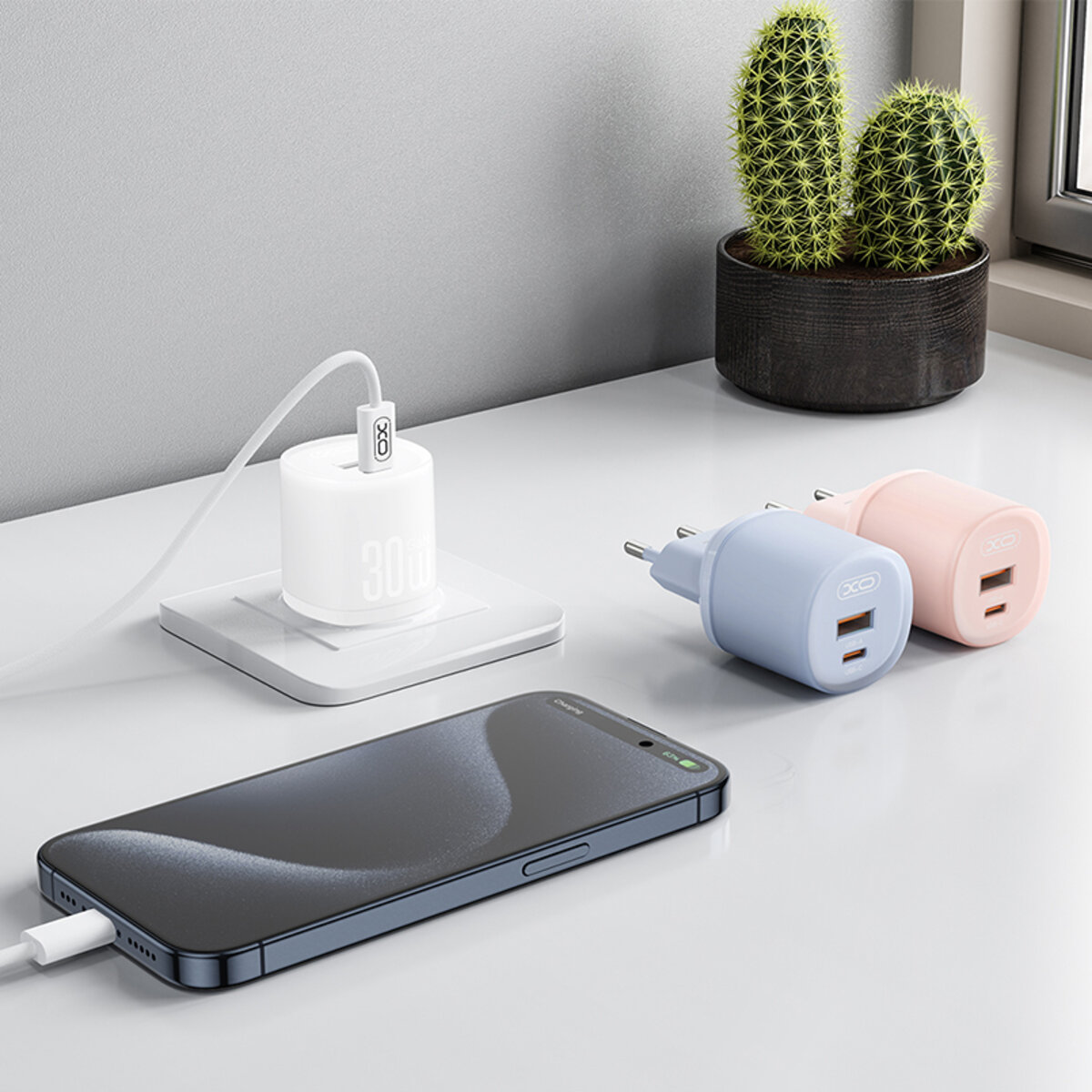 Мережевий зарядний пристрій XO L151 30W 1USB-A+1USB-C pink (XO-L151-Pink) дивитися фото №4