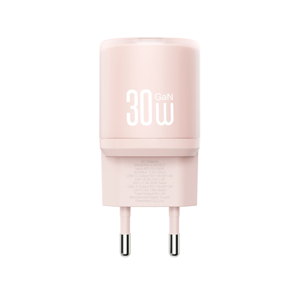 Мережевий зарядний пристрій XO L151 30W 1USB-A+1USB-C pink (XO-L151-Pink) дивитися фото №2