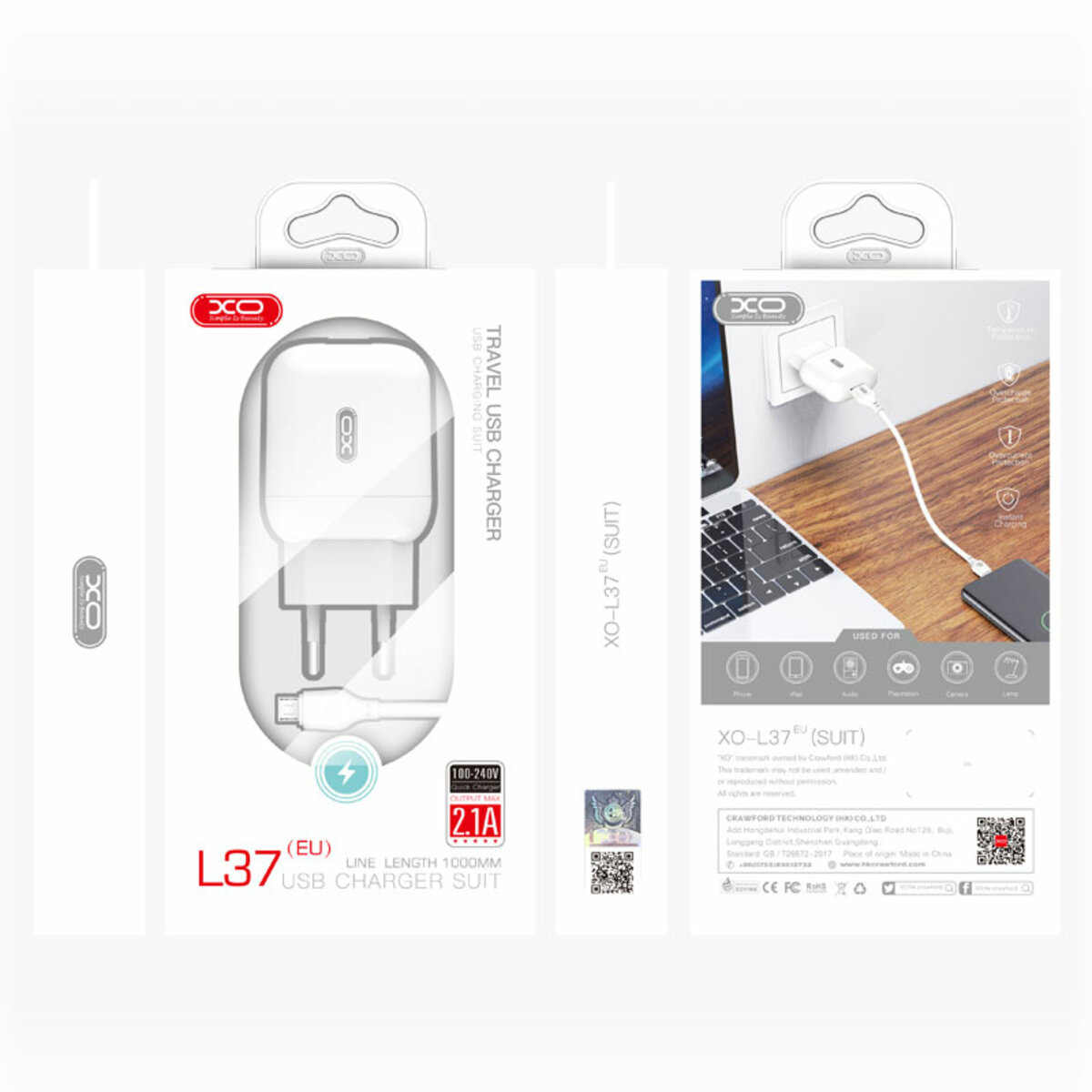 Мережевий зарядний пристрій XO L37 + Type-c кабель білий (XO-L37+C) дивитися фото №3