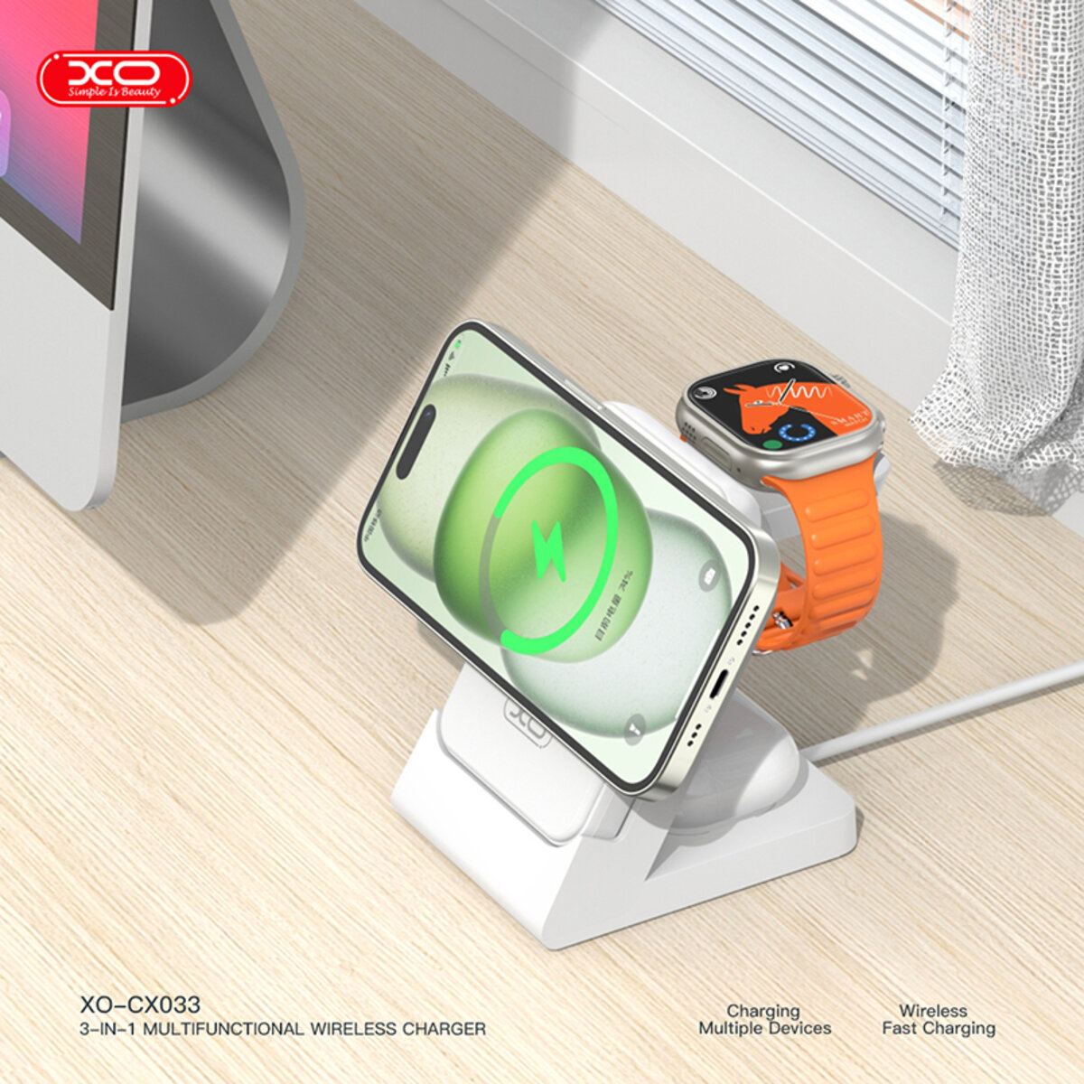 Бездротовий зарядний пристрій XO CX033 3в1 Power bank + Watch Charger + Headphone білий (XO-CX033) дивитися фото №5