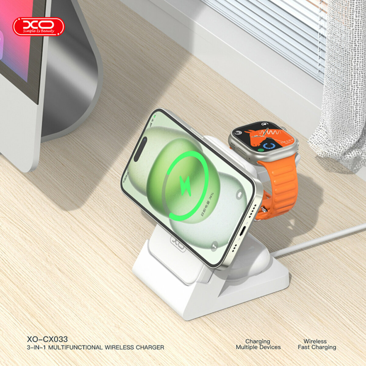 Бездротовий зарядний пристрій XO CX033 3в1 Power bank + Watch Charger + Headphone білий (XO-CX033) дивитися фото №5