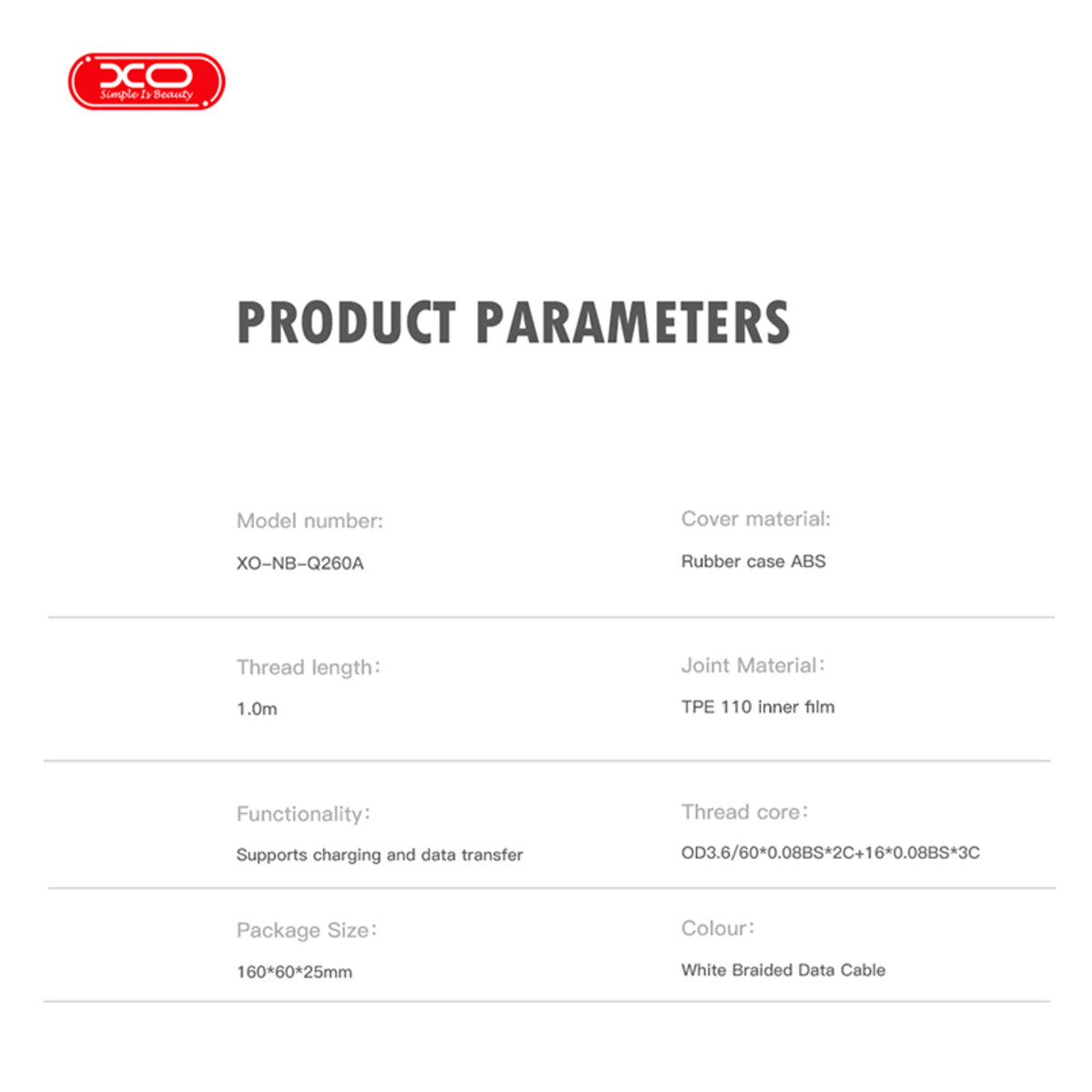 Кабель XO High-fashion Type-C to Type-C 60W1,5м білий (XO-NB-Q260B) дивитися фото №5