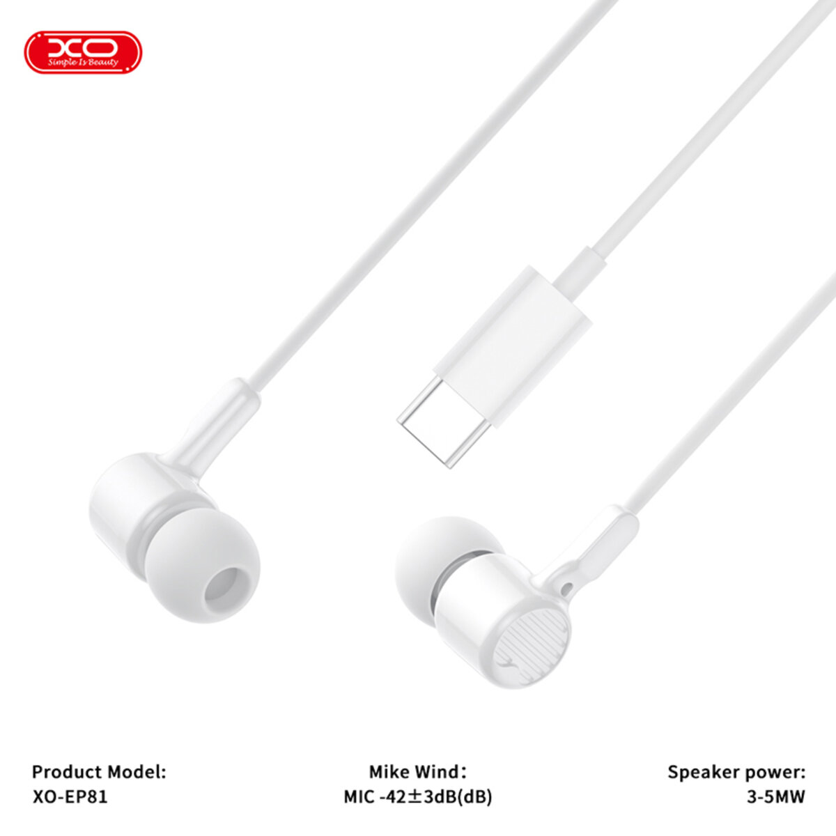 Навушники дротові XO EP81 Sunflower In-Ear Type-C білі (XO-EP81-White) дивитися фото №2