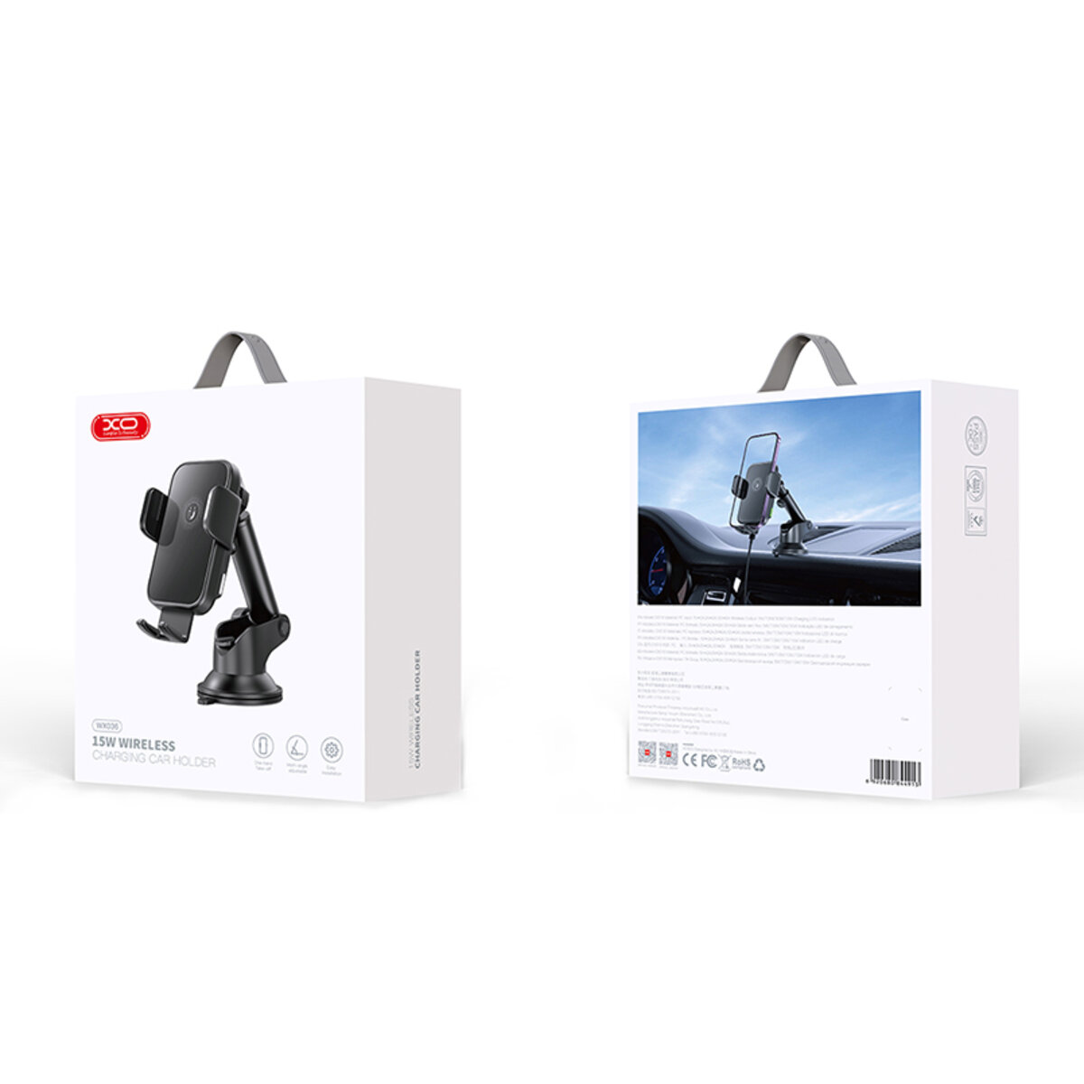 Держатель телефона автомобильный XO с беспроводной зарядкой WX036 Automatic Arm Clamp Type Wireless черный (XO-WX036) смотреть фото №7