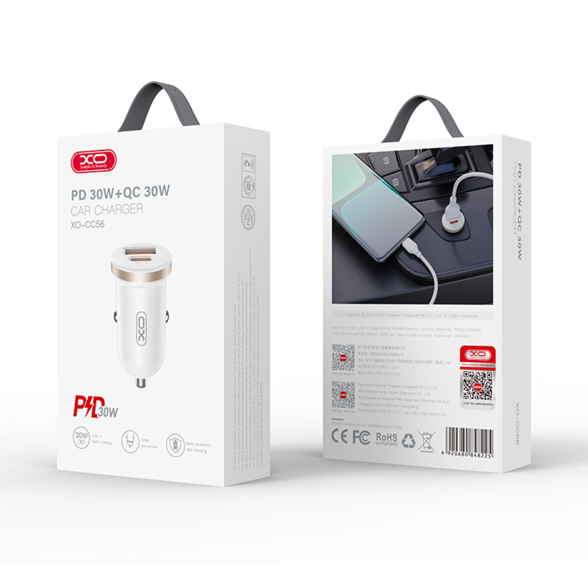Автомобільний зарядний пристрій XO CC56 Plastic mini 30W білий (XO-CC56-white) дивитися фото №4