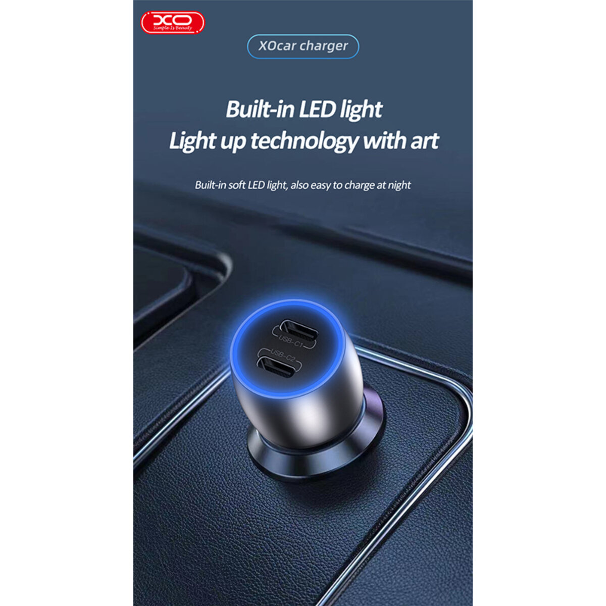 Автомобільний зарядний пристрій XO CC51 PD40W Metal Intelligent Dual + Lightning кабель (XO-CC51+L) дивитися фото №6