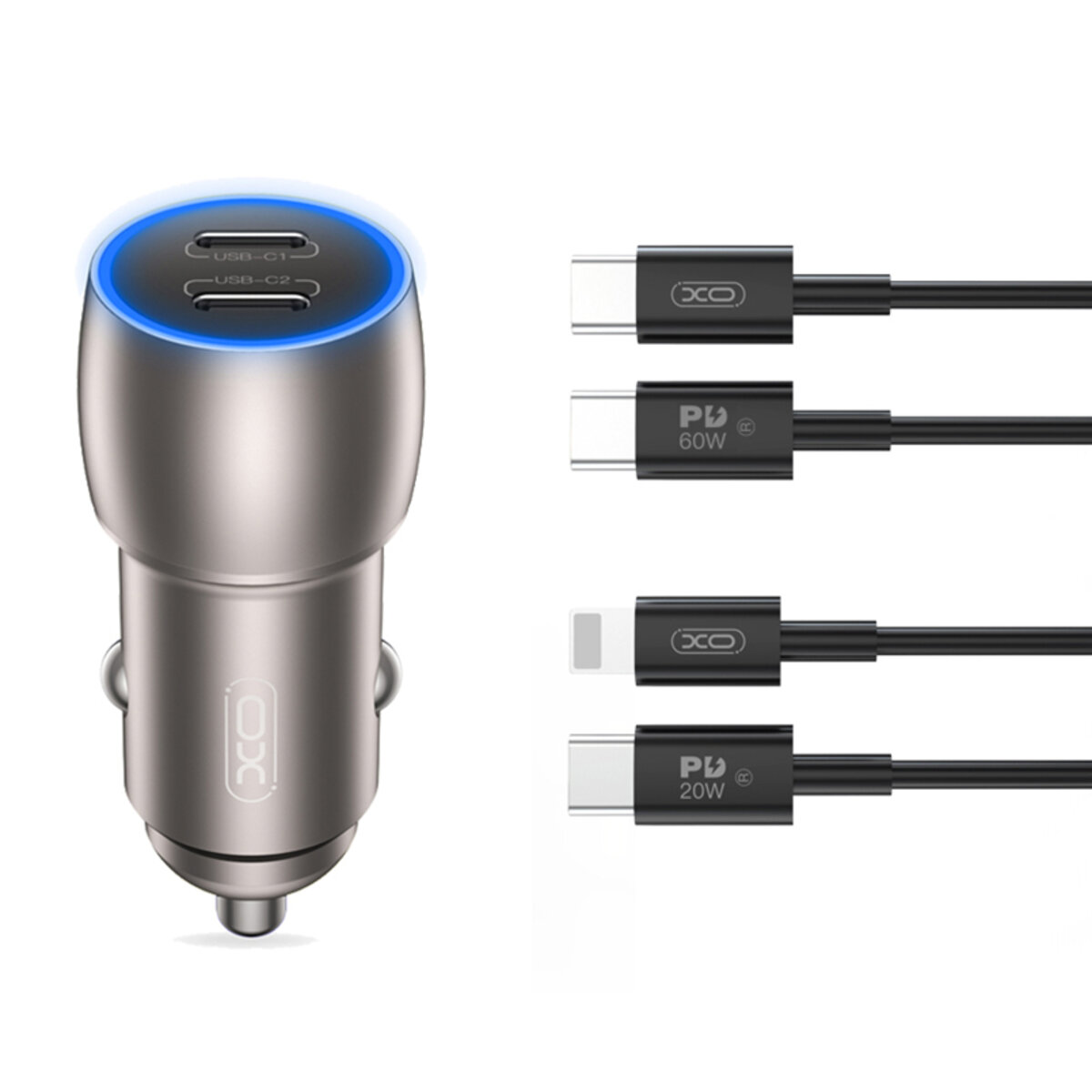 Автомобільний зарядний пристрій XO CC51 PD40W Metal Intelligent Dual + Lightning кабель (XO-CC51+L) дивитися фото №2