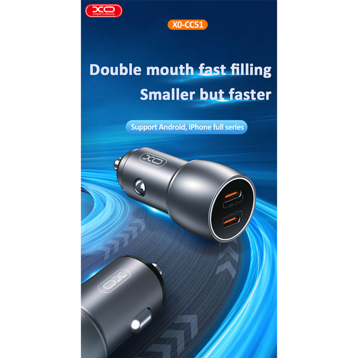 Автомобільний зарядний пристрій XO CC51 PD40W Metal Intelligent Dual + Lightning кабель (XO-CC51+L) дивитися фото №3