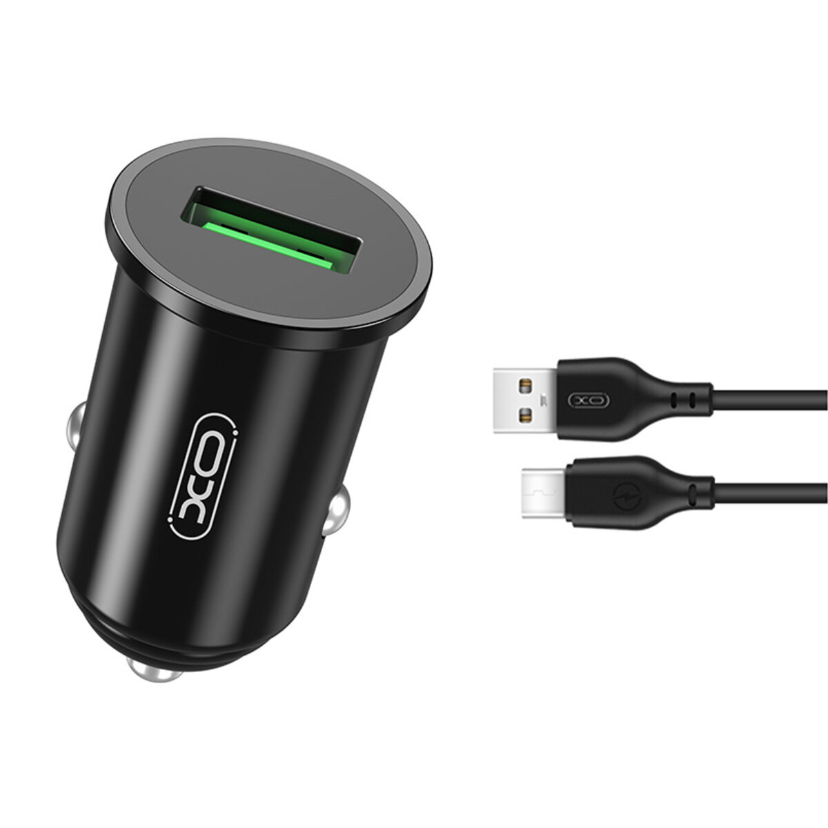 Автомобільний зарядний пристрій XO TZ12 QC3.0 18W + Type-c кабель чорний (XO-TZ12+C) дивитися фото №1