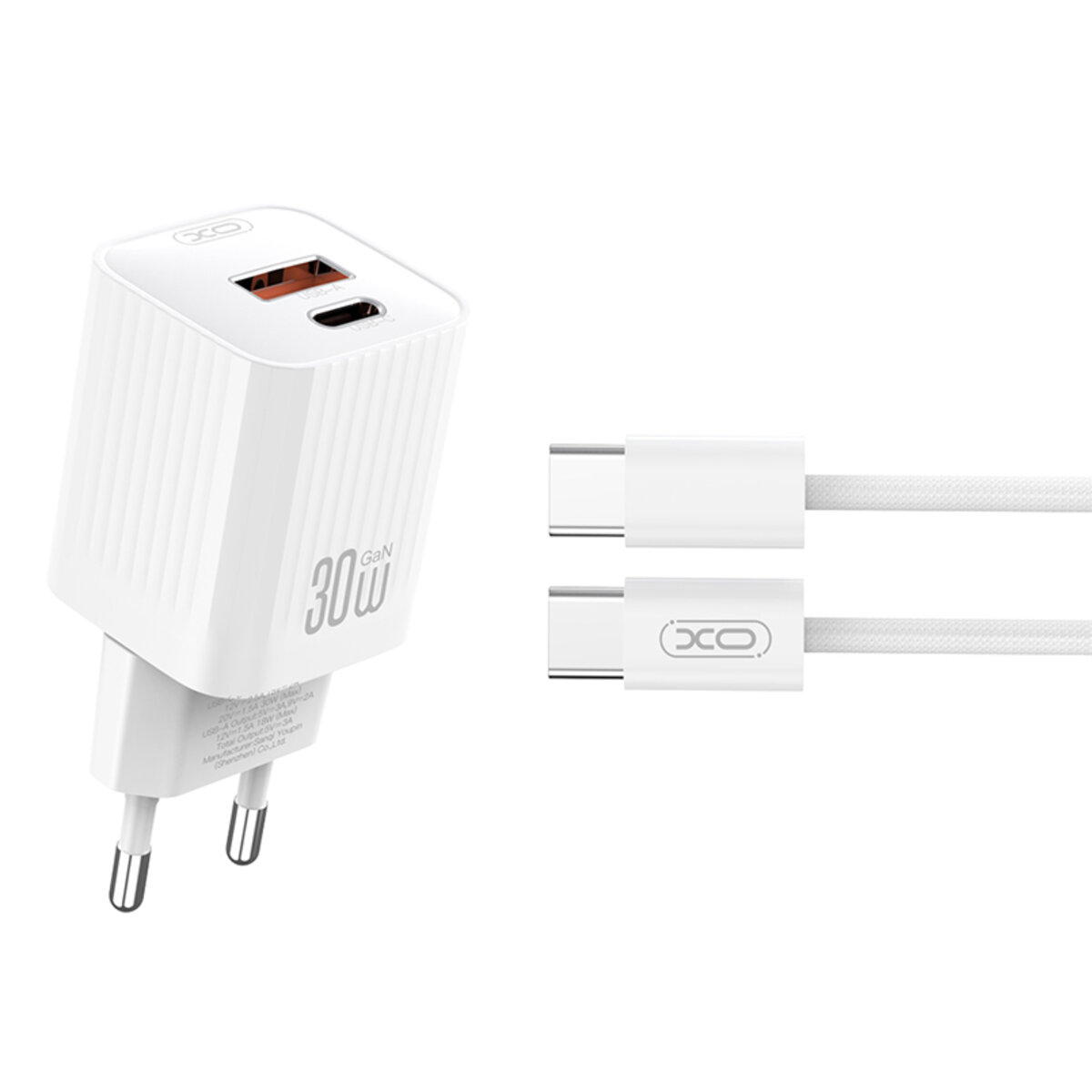 Мережевий зарядний пристрій XO L149 PD30W 1USB-A+1USB-C + Type-C кабель білий (XO-L149+C) дивитися фото №1