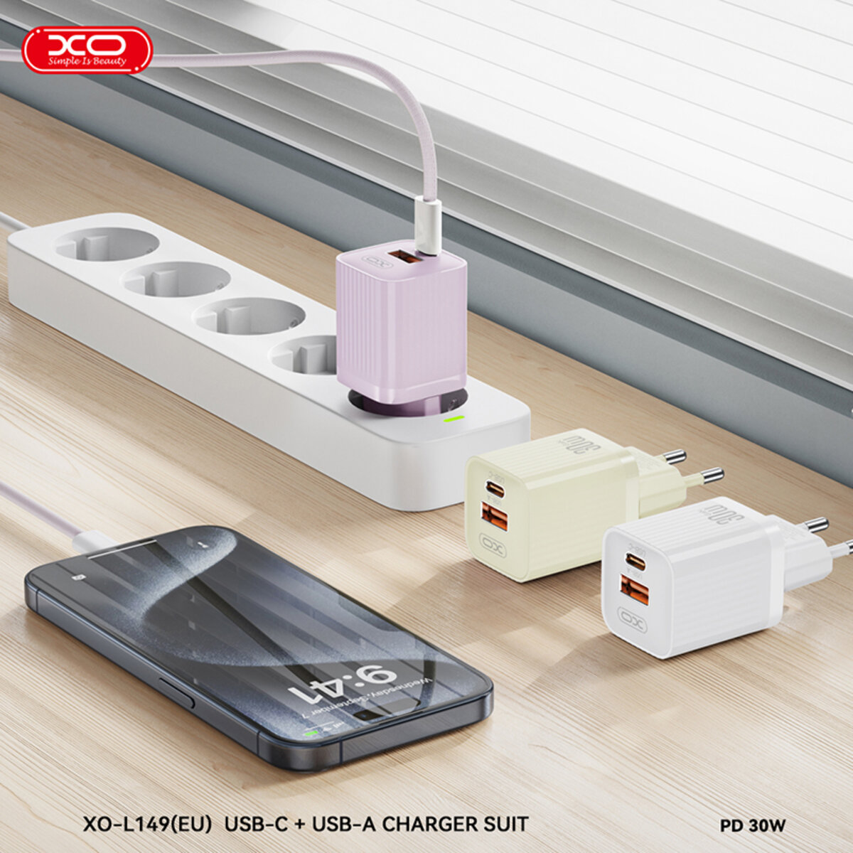 Мережевий зарядний пристрій XO L149 PD30W 1USB-A+1USB-C + Type-C кабель білий (XO-L149+C) дивитися фото №4