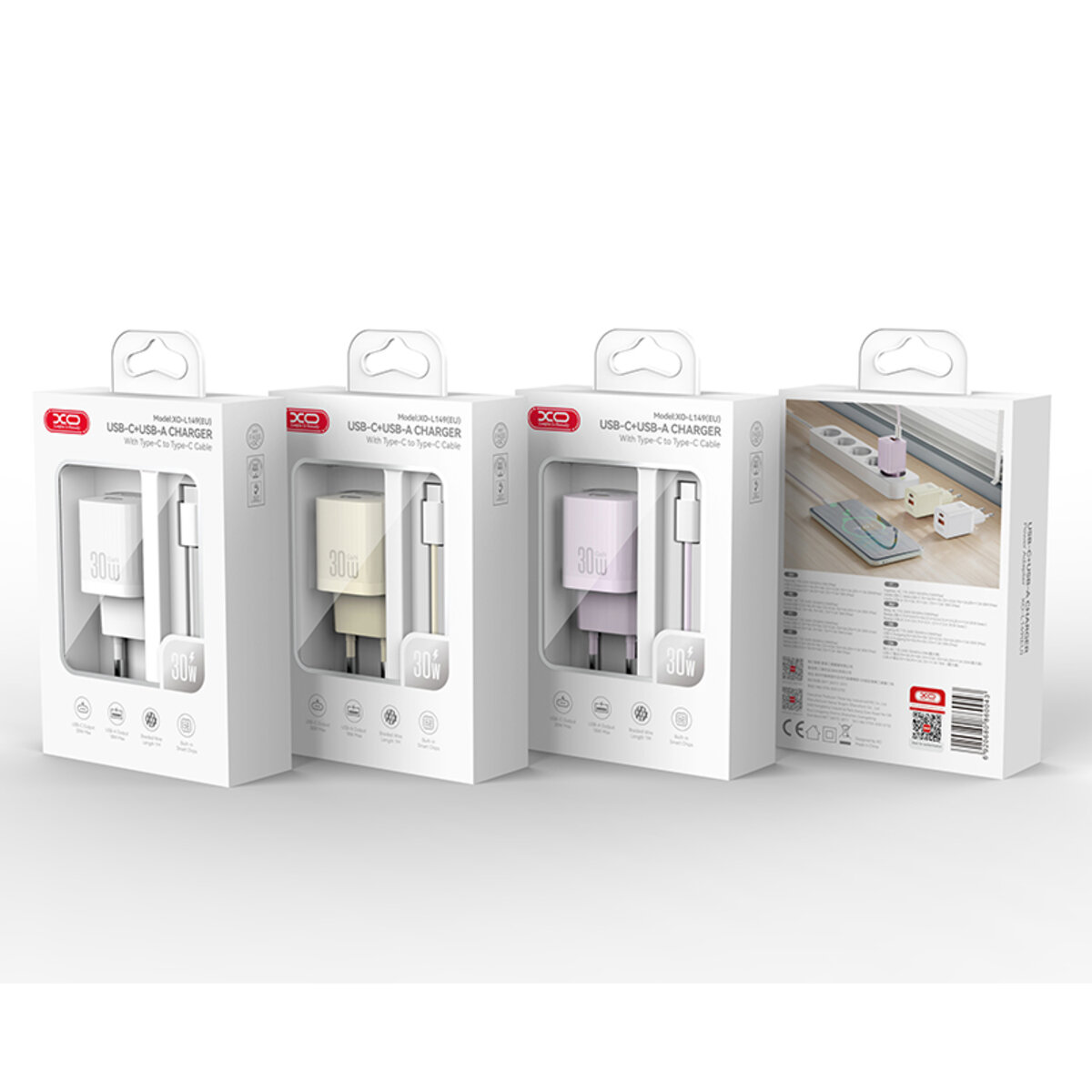 Мережевий зарядний пристрій XO L149 PD30W 1USB-A+1USB-C + Type-C кабель білий (XO-L149+C) дивитися фото №5