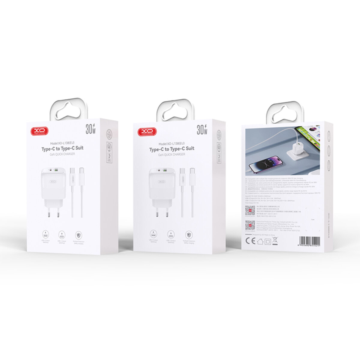 Мережевий зарядний пристрій XO L138 PD30W/QC18W 1USB-A+1USB-C + Type-c кабель білий (XO-L138+C) дивитися фото №8