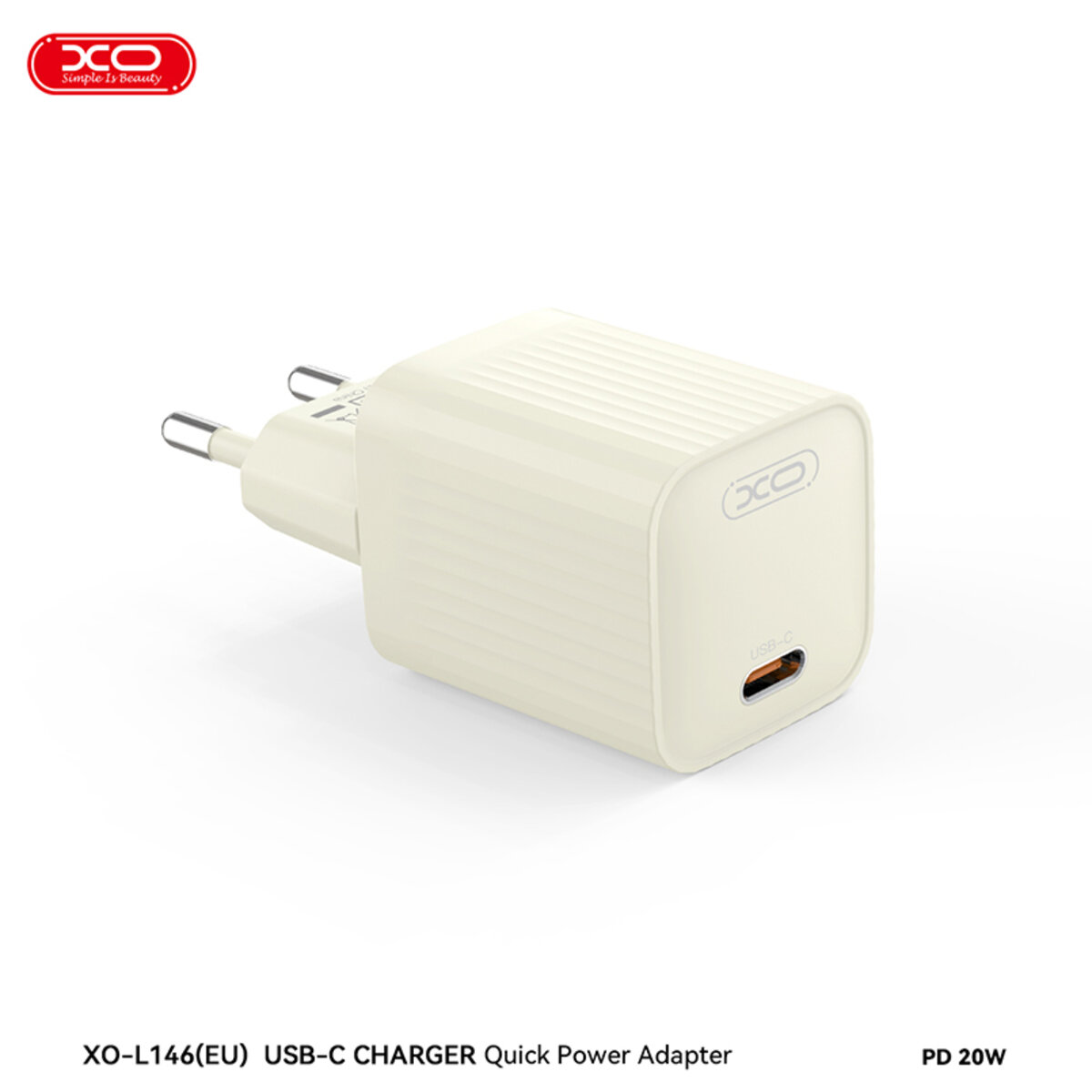 Мережевий зарядний пристрій XO L146 PD20W Single USB-C бежевий (XO-L146-Beige) дивитися фото №2