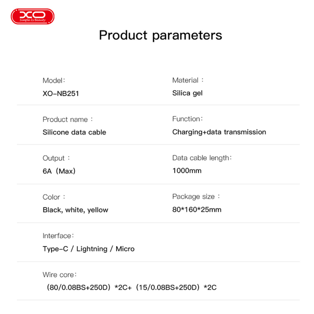 Кабель XO Liquid Silicone USB to Lightning 6A 1м чорний (XO-NB251A-Black) дивитися фото №3