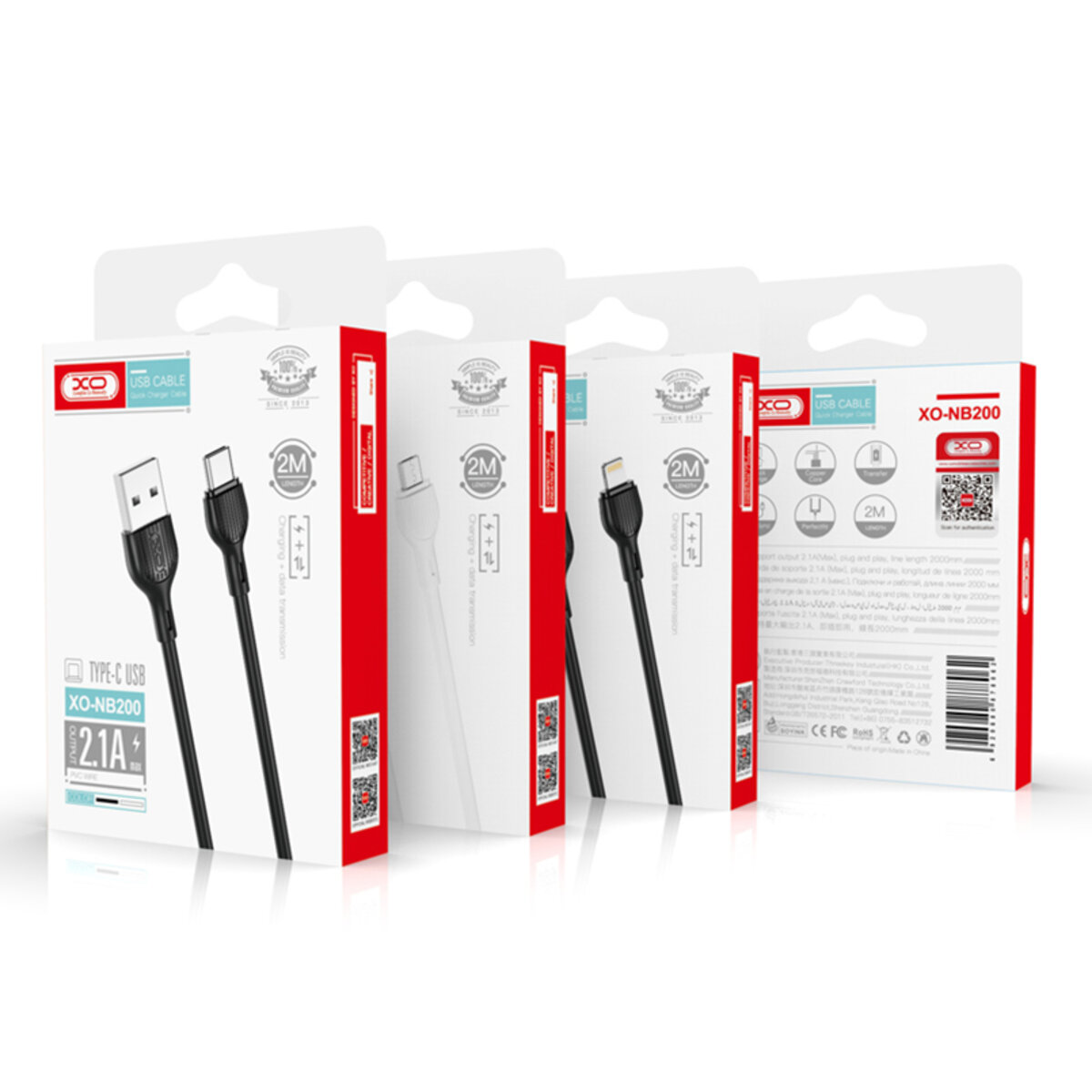 Кабель XO USB to Lightning 2,1А 2м білий (XO-NB200A-White) дивитися фото №6