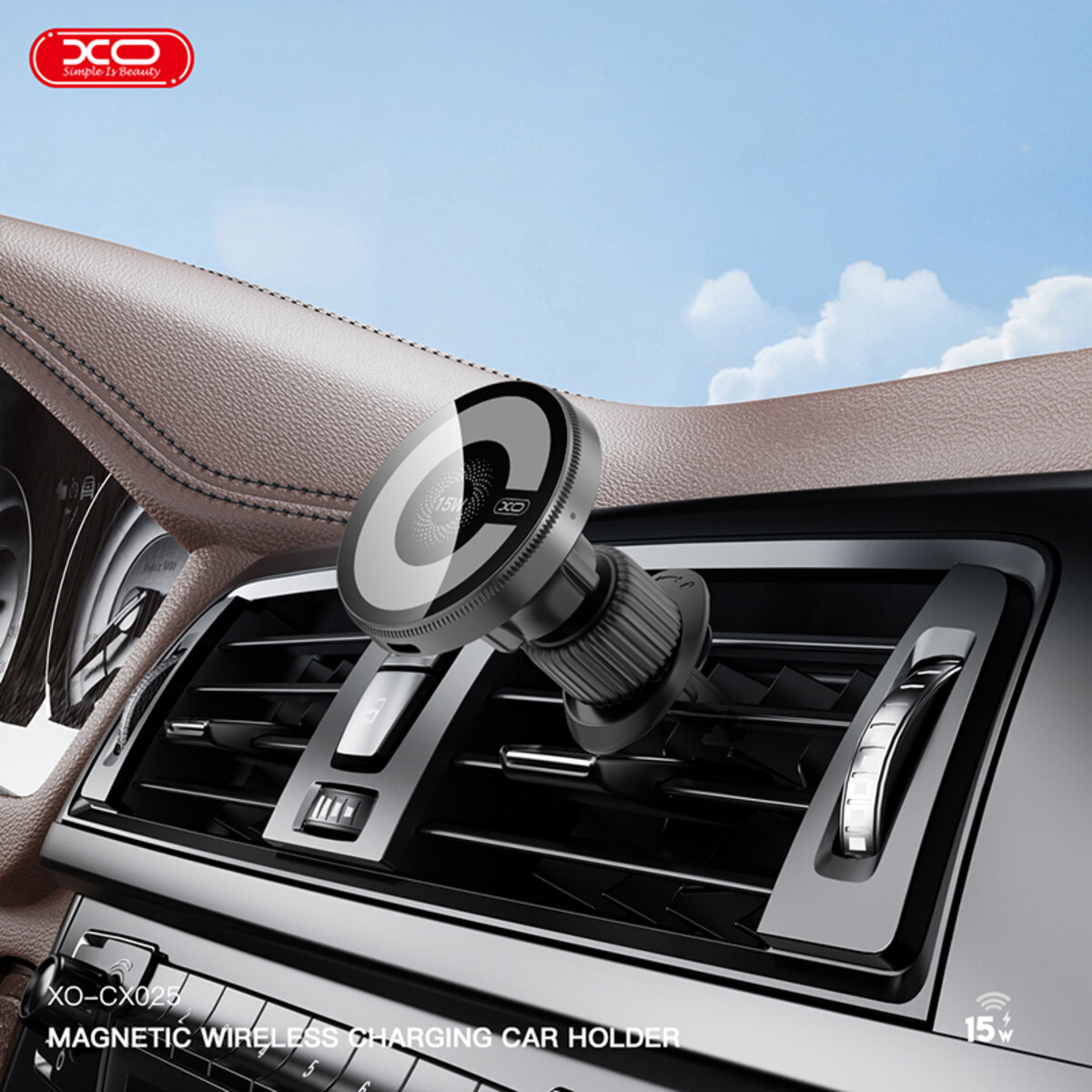 Тримач телефону автомобільний XO з бездротовою зарядкою CX025 Magnetic Car Air Vent 15W чорний (XO-CX025) дивитися фото №8