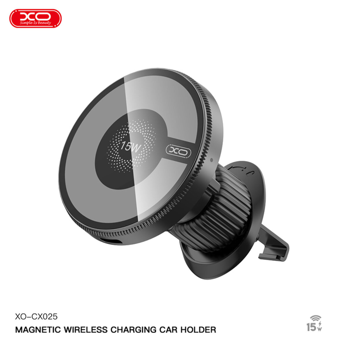 Тримач телефону автомобільний XO з бездротовою зарядкою CX025 Magnetic Car Air Vent 15W чорний (XO-CX025) дивитися фото №2