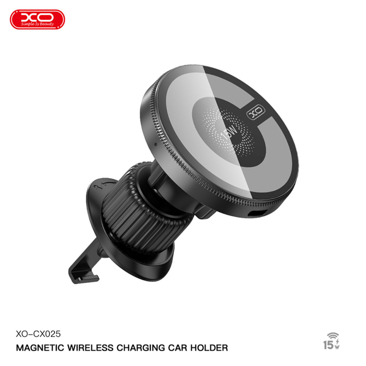 Тримач телефону автомобільний XO з бездротовою зарядкою CX025 Magnetic Car Air Vent 15W чорний (XO-CX025) дивитися фото №3