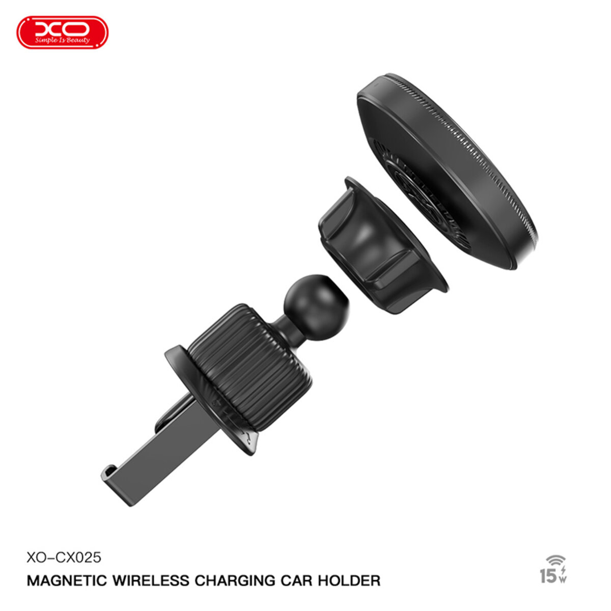 Тримач телефону автомобільний XO з бездротовою зарядкою CX025 Magnetic Car Air Vent 15W чорний (XO-CX025) дивитися фото №5
