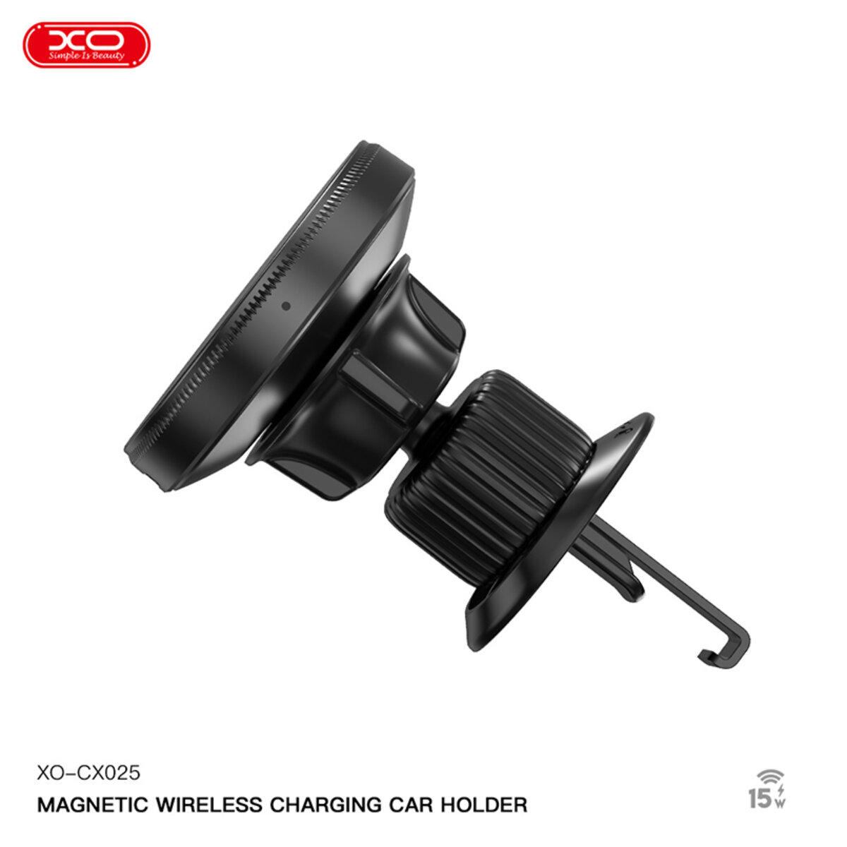 Тримач телефону автомобільний XO з бездротовою зарядкою CX025 Magnetic Car Air Vent 15W чорний (XO-CX025) дивитися фото №4