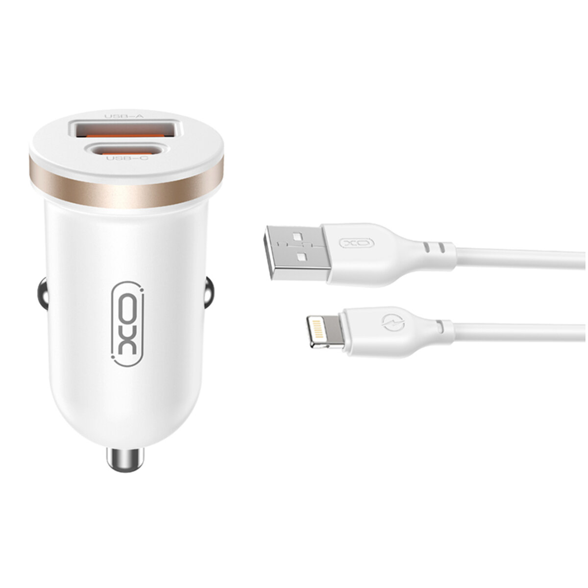 Автомобільний зарядний пристрій XO CC56 Plastic mini 30W+ Lightning кабель білий (XO-CC56+L-white) дивитися фото №1