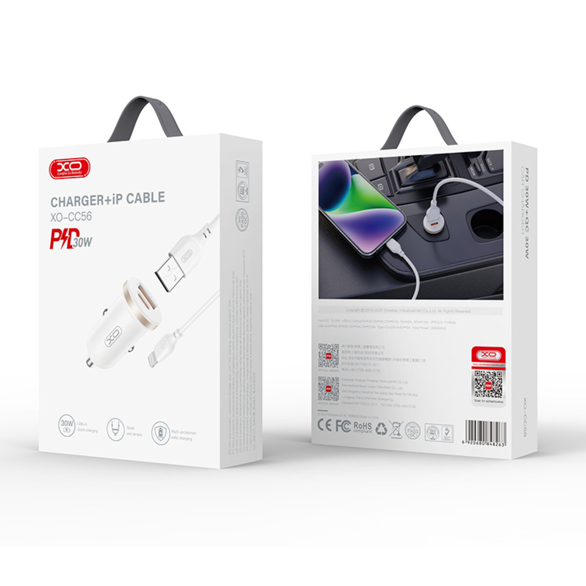 Автомобільний зарядний пристрій XO CC56 Plastic mini 30W+ Lightning кабель білий (XO-CC56+L-white) дивитися фото №5