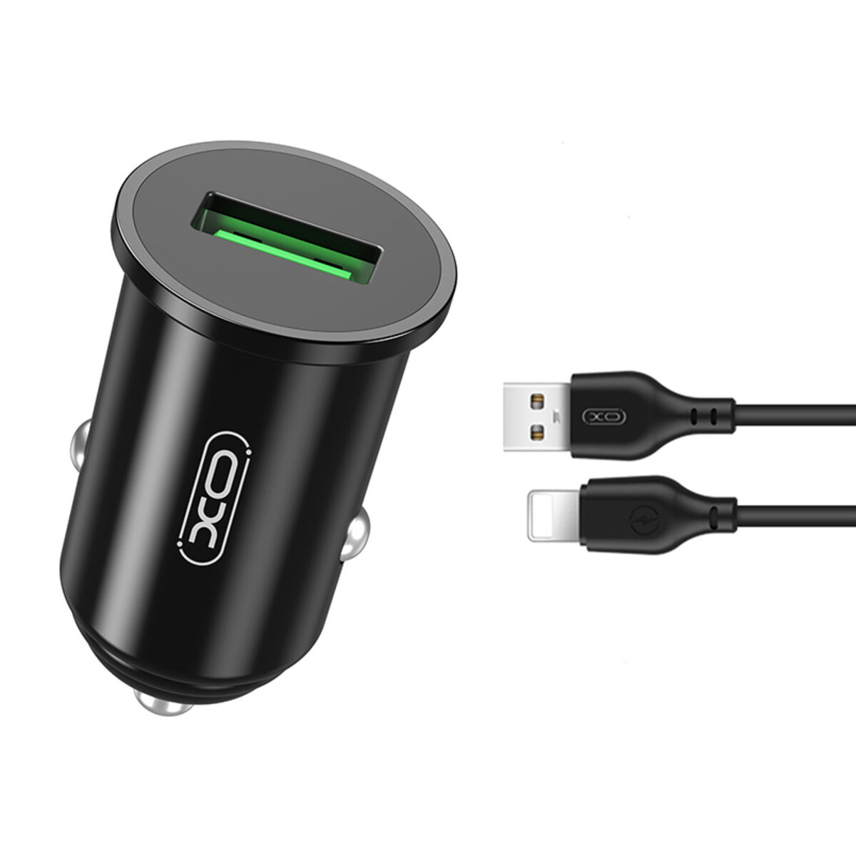 Автомобільний зарядний пристрій XO TZ12 QC3.0 18W + Lightning кабель чорний (XO-TZ12+L) дивитися фото №1