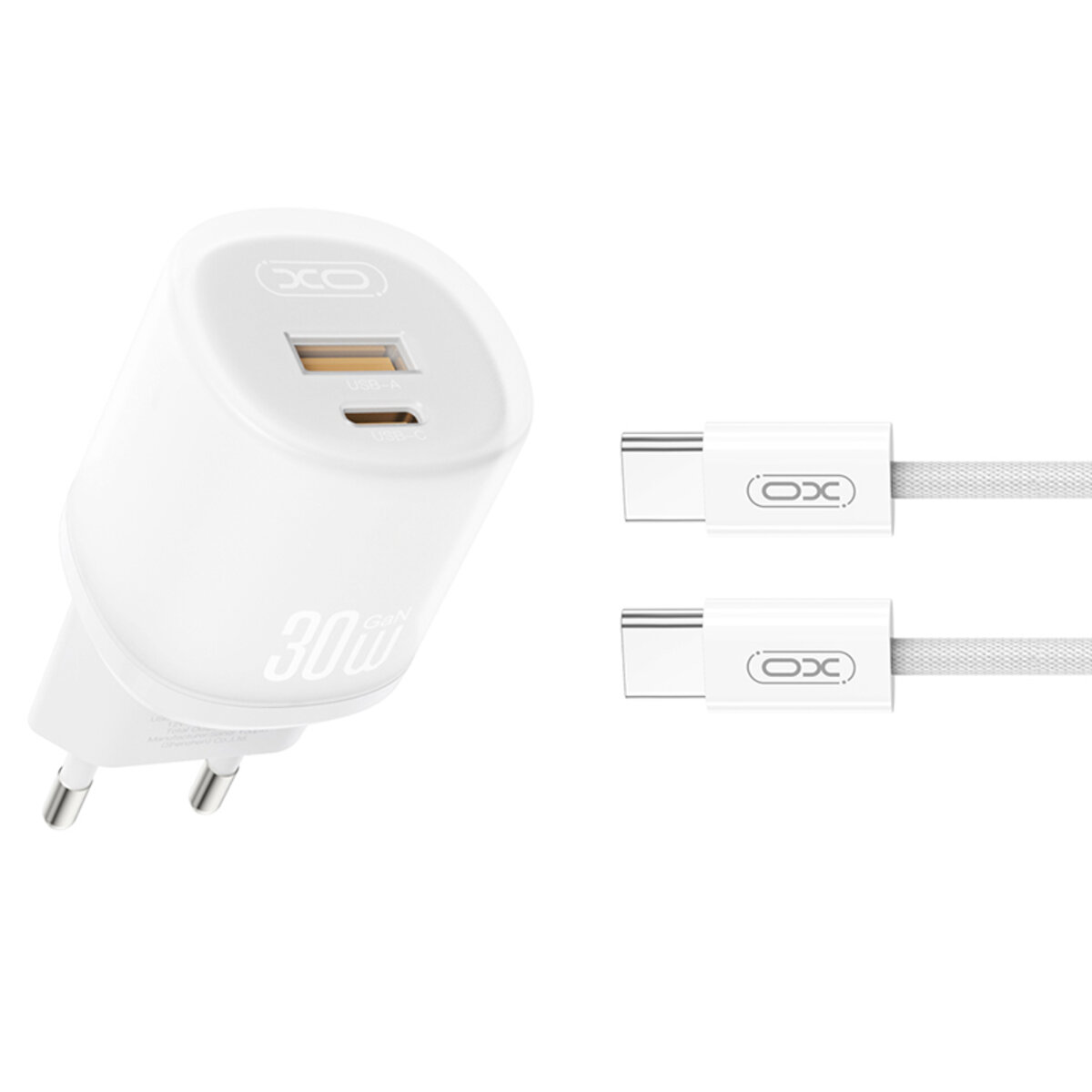 Мережевий зарядний пристрій XO L151 30W 1USB-A+1USB-C + Type-C кабель білий (XO-L151+C-White) дивитися фото №1