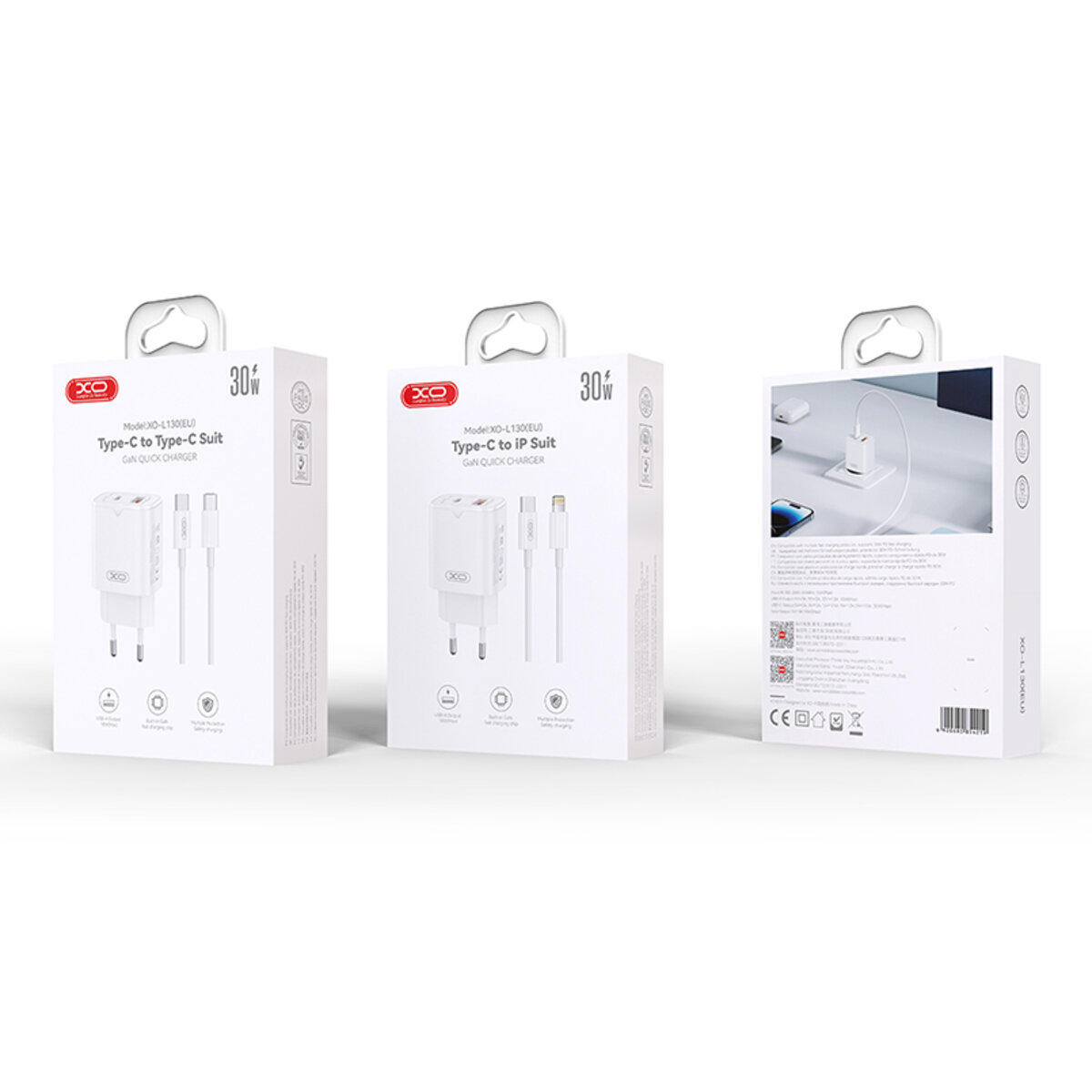 Мережевий зарядний пристрій XO L130 PD30W/QC18W 1USB-C+1USB-A + Type-C кабель білий (XO-L130+C) дивитися фото №6